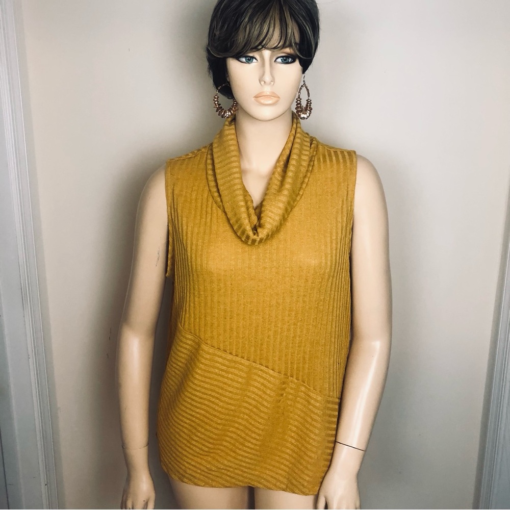 Time and Tru Mustard Yellow Sleeveless Ribbed Cowl Neck PLUS SIZE XXL Sweater